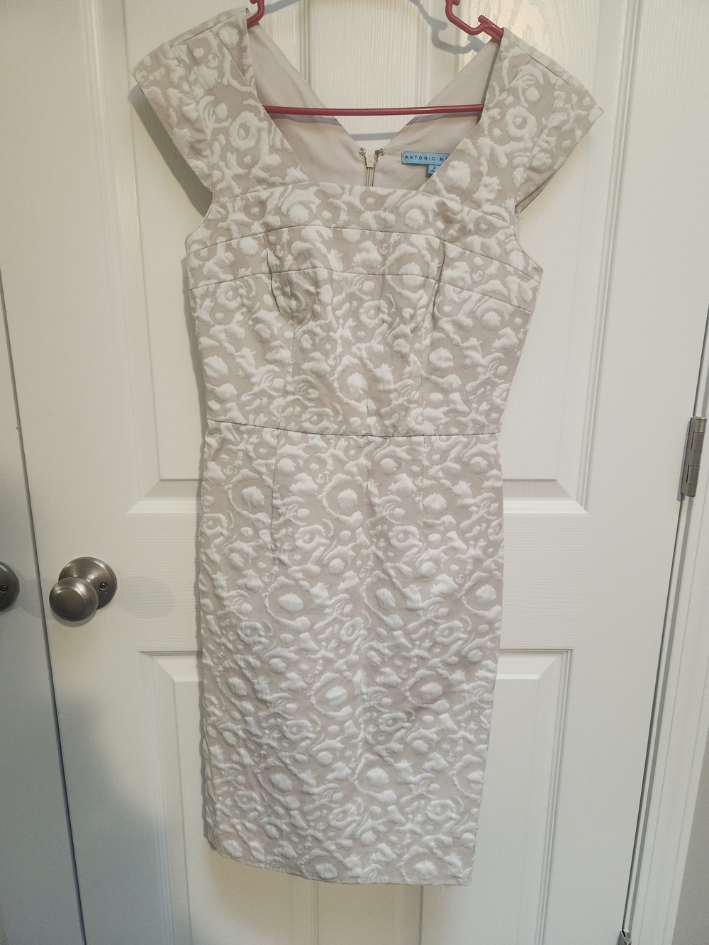 ANTONIO MELANI Ivory Textured Midi Sheath Dress